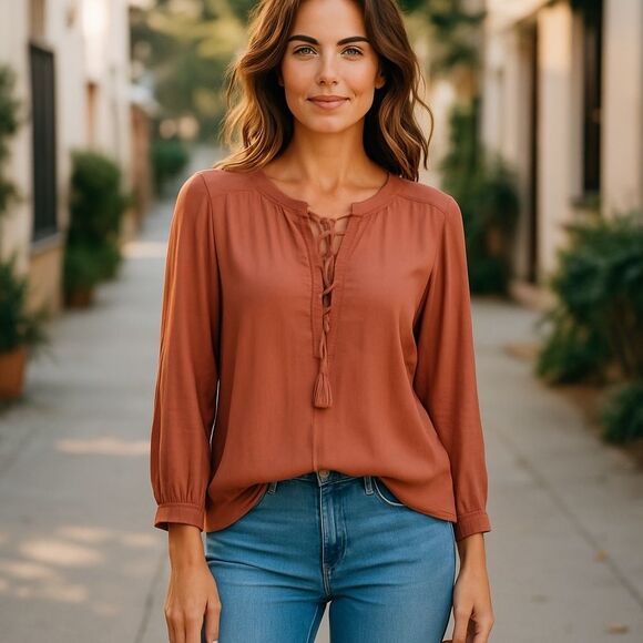 Madewell Blush Pink Tassel Tie Peasant Top size Small - Picture 7 of 7